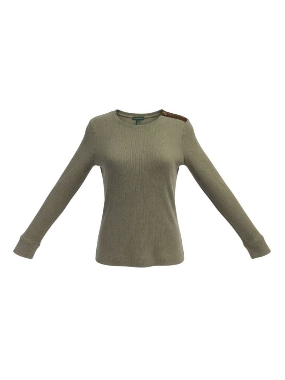 Lauren Ralph Lauren Womens Olive Cotton Knit Pullover Top W/Suede Accents Sz XL
